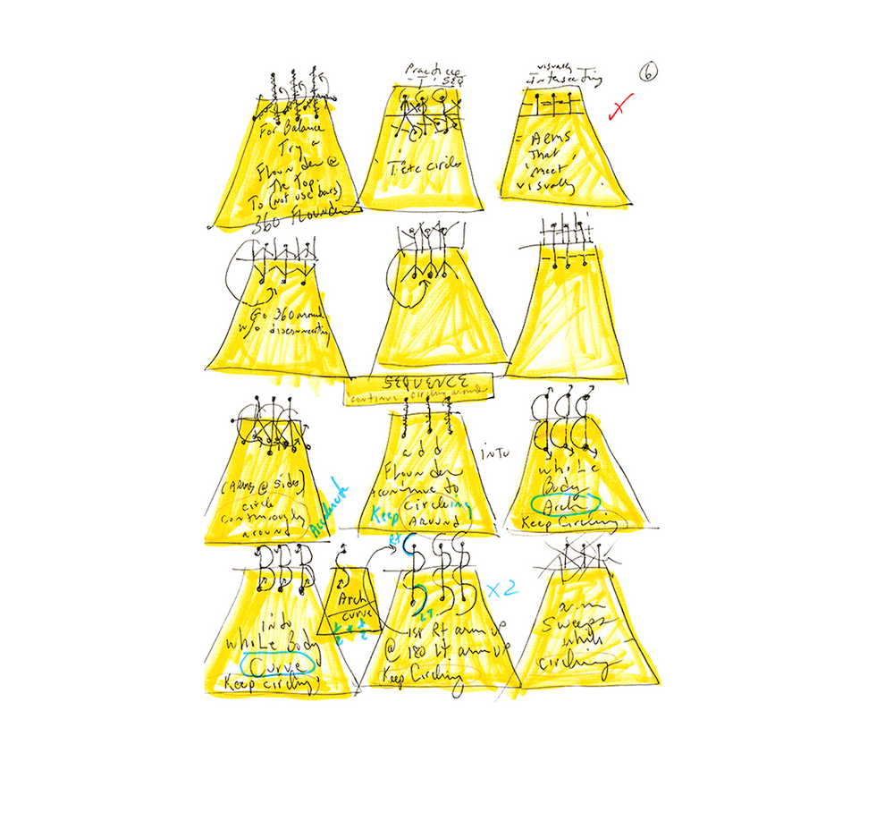 12 yellow trapezoids with scribbles