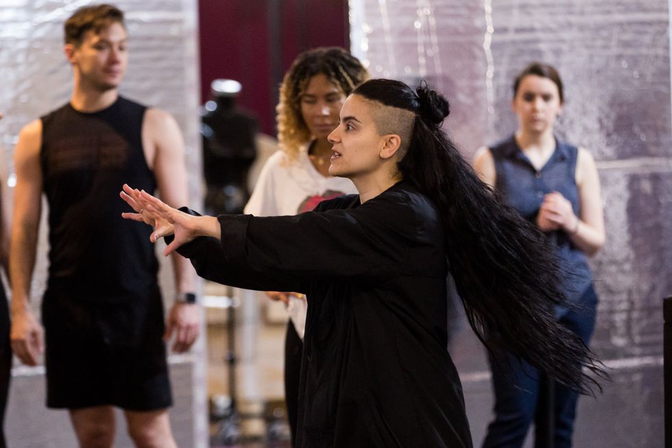 Sonya Tayeh directs three dancers in a Moulin Rouge rehearsal