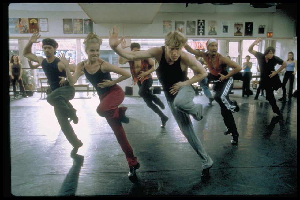 A still from "Center Stage." Schull and Stiefel mid-motion in a jazz class in the film.