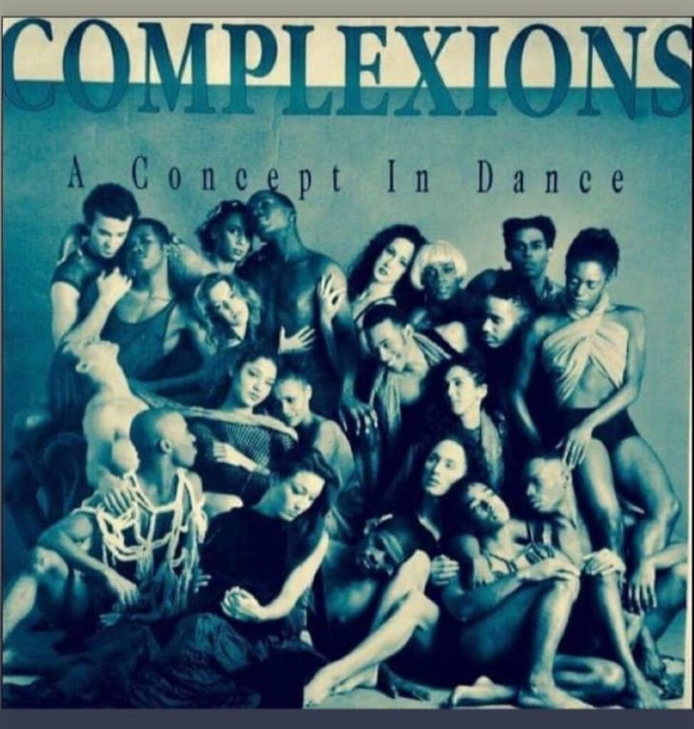 A Complexions poster with a large group of dancers huddled together