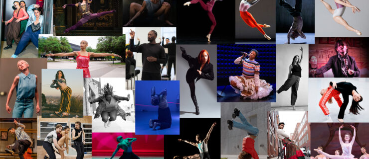 A colorful collage of 25 images featuring the artists on Dance Magazine's 2025 "25 to Watch" list.