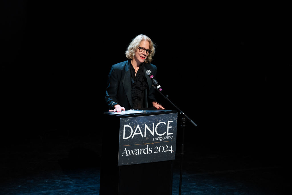 Pam Tanowitz speaks at the 2024 Dance Magazine Awards.