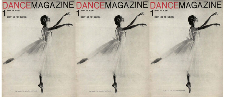 The cover of the January 1961 issue of Dance Magazine showed a black and white image of Irina Barowska in third arabesque on pointe, costumed in a romantic tutu. The headline reads, "Beauty and the Ballerina."