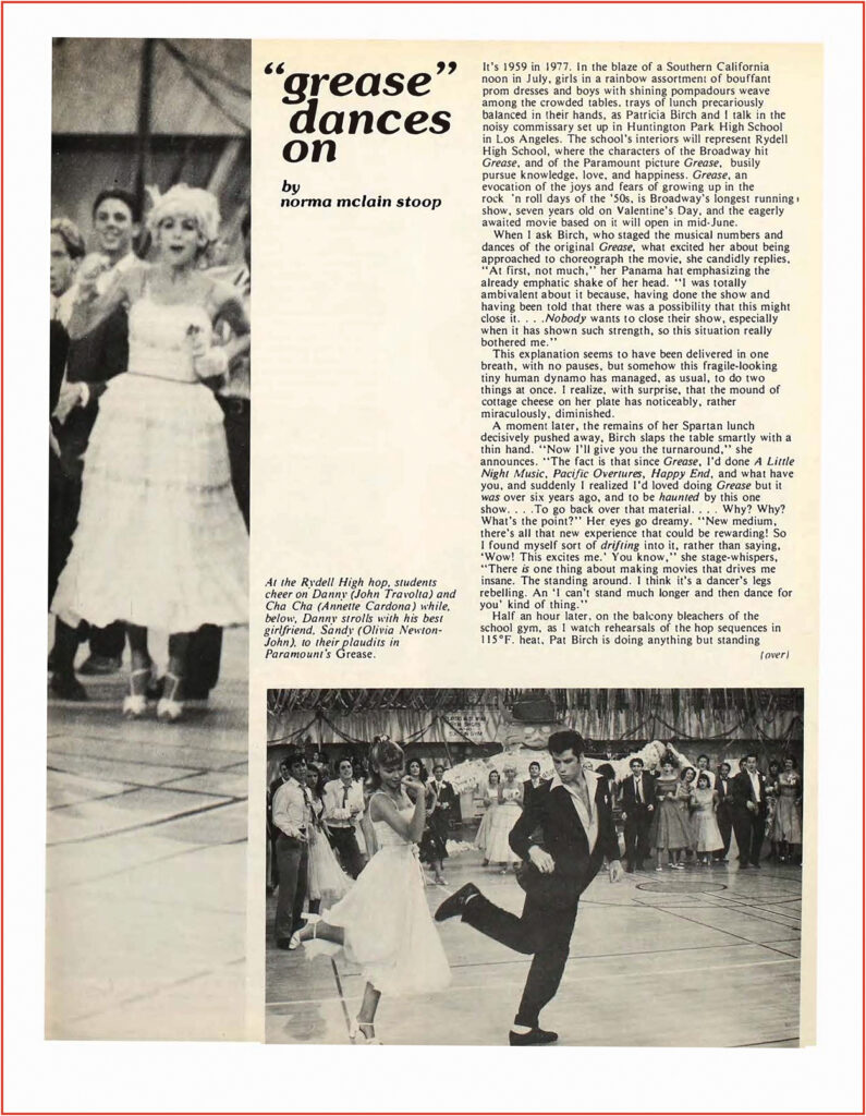 A Dance Magazine article from 1978 on Grease.